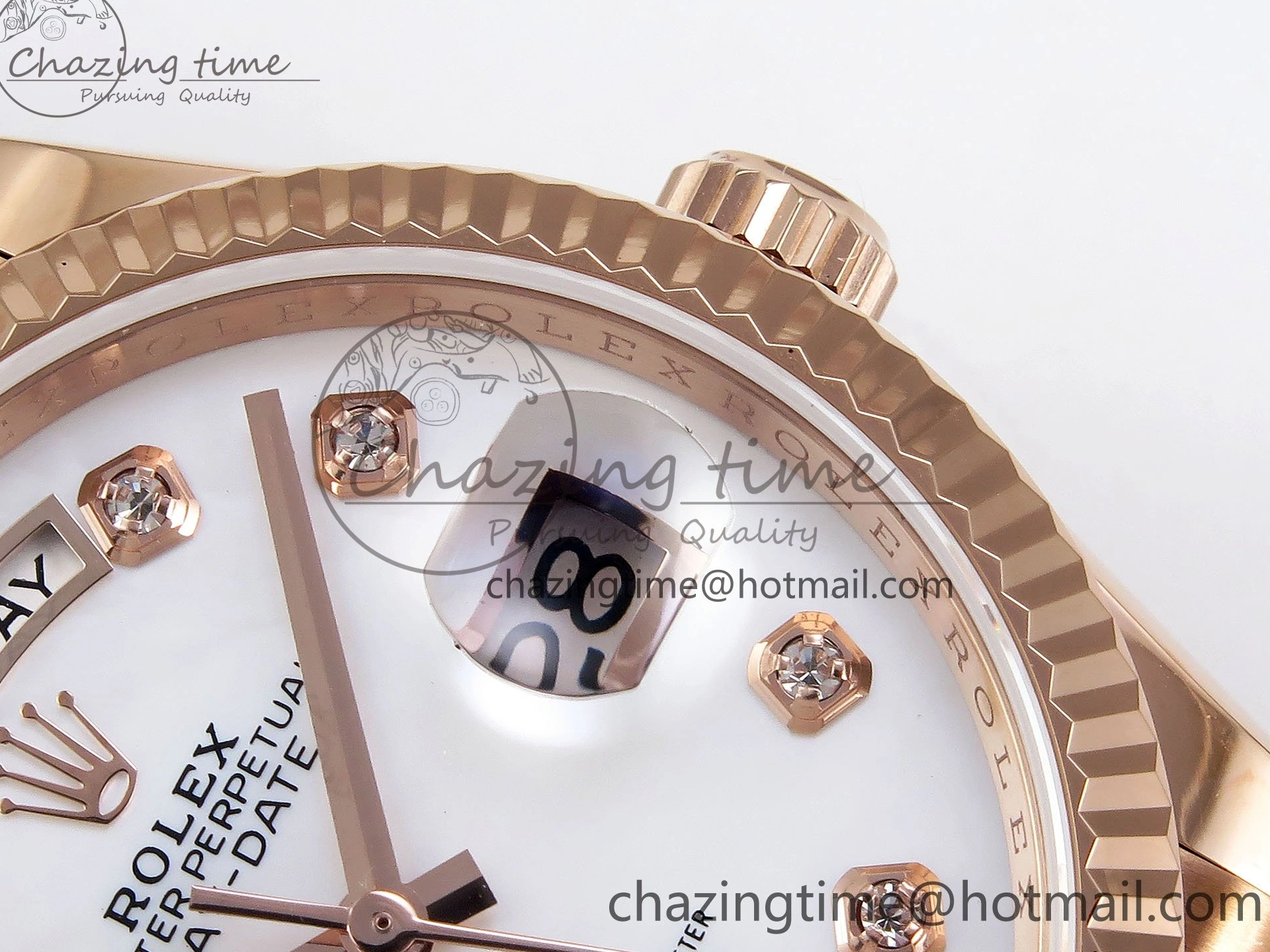 MiroTime 0209 OdorResistant Day Date 36 RG TWSF Best Edition White Diamonds Dial on RG Bracelet A 1610